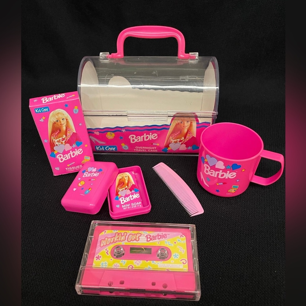 Mattel Kid Care 1995 Barbie Overnight Travel Case W/Extra Barbie Cassette Tape